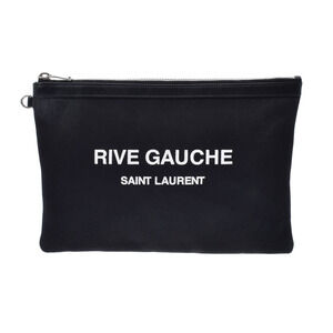 SAINT LAURENT Rive Gauche Black Canvas Clutch Bag